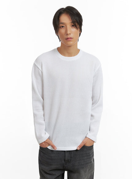 mens-ribbed-round-neck-long-sleeve-tee-io402 / white