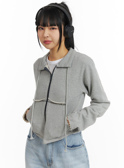 collar-solid-drawstring-pocket-jacket-cm407