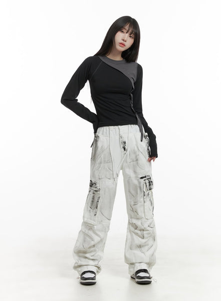 Wide Fit Pintuck String Cargo Pants CA426