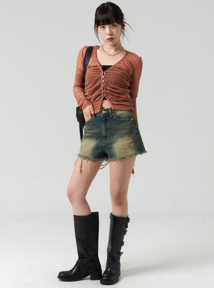 ripped-hem-denim-shorts-cl314