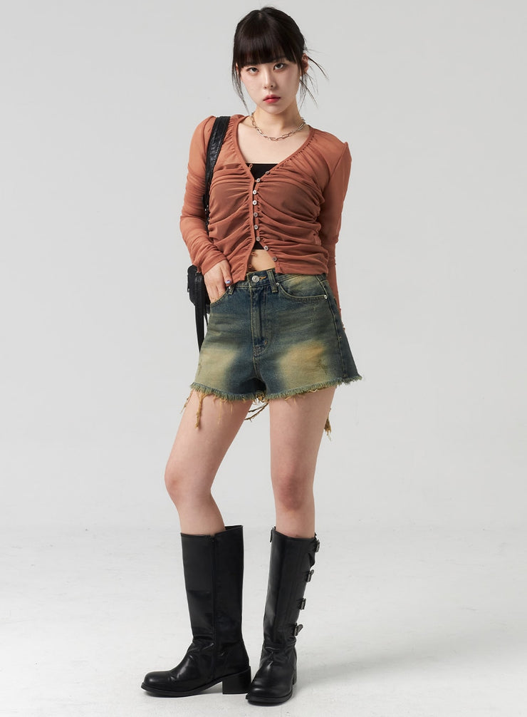 ripped-hem-denim-shorts-cl314