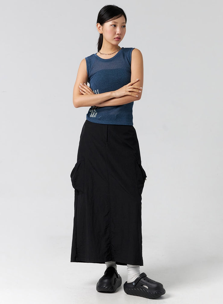 cargo-nylon-maxi-skirt-cg302