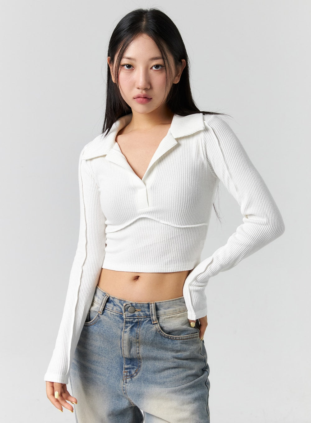 Collar Crop Top CS308 - Korean Women's Fashion | LEWKIN