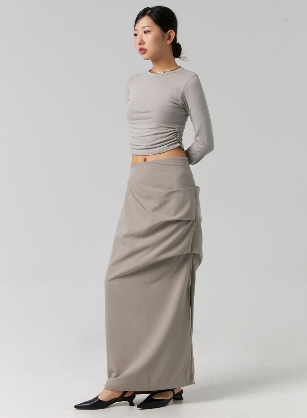 shirred maxi skirt