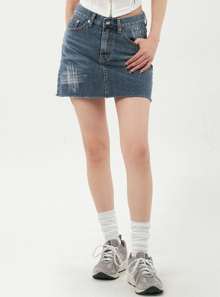 Mid-Wash Denim Mini Skirt CA328