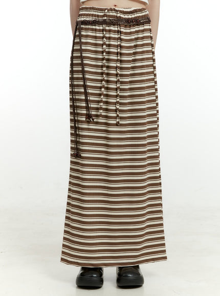 stripe-banded-maxi-skirt-cl426 / Brown