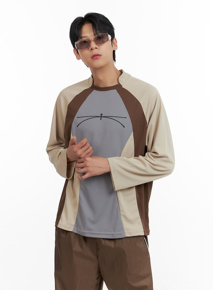 mens-nylon-raglan-graphic-long-sleeve-il403 / Beige