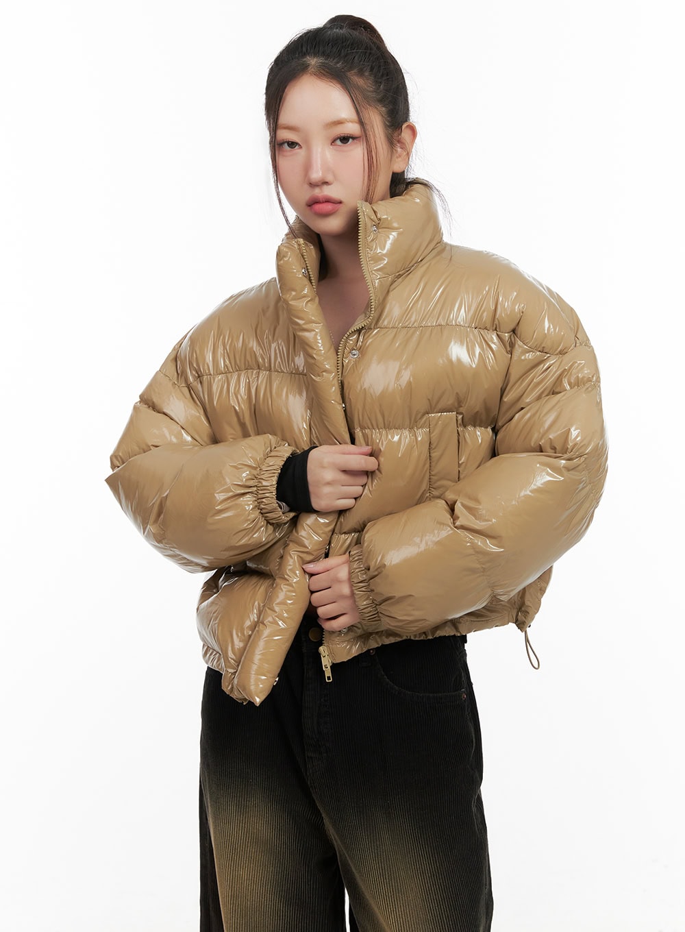 Glossy Cropped Puffer Jacket CD416 - Main Image