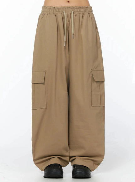 casual-wide-leg-cargo-pants-iu509 / Beige
