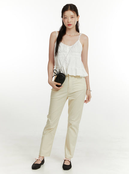 cotton-blend-straight-leg-pants-ou419 / Beige