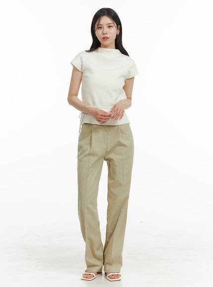 pintuck-straight-fit-trousers-oa419 / Beige