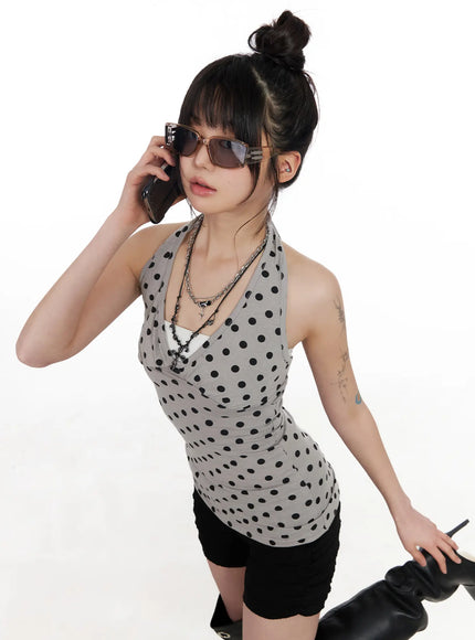 polka-dot-halter-top-cm512 / Beige