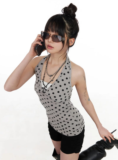 polka-dot-halter-top-cm512 / Beige