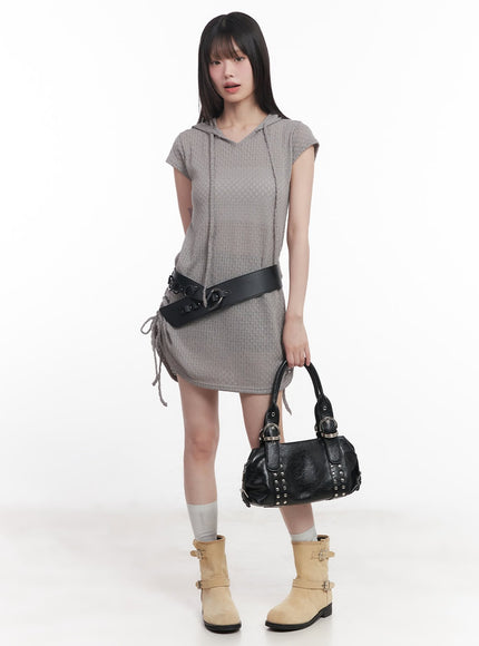 Hooded Loose-Fit Mini Dress CU505 - Korean Women's Fashion | LEWKIN Hooded Loose-Fit Mini Dress CU505 - Korean Women's Fashion | LEWKIN