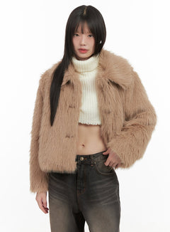 buttoned-faux-fur-jacket-cd426 / Beige