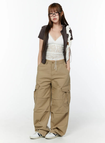 pintuck-cargo-wide-pants-cy519 / Beige