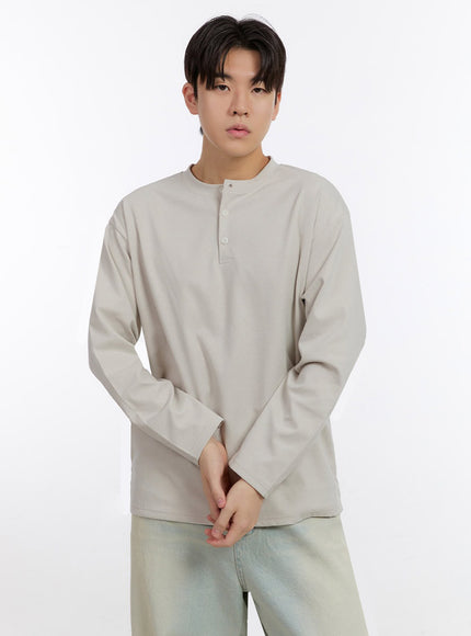 mens-half-buttoned-long-sleeve-t-shirt-if528 / Beige