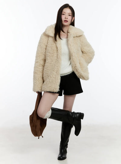 half-length-snap-button-faux-fur-jacket-id510 / Beige