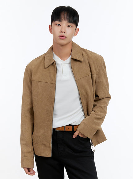 mens-suede-zip-upy-collar-jacket-cis413 / Beige