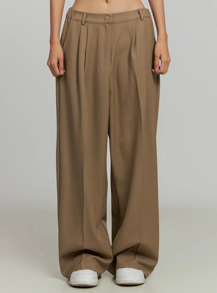 wide-leg-band-slacks-ij505 / Beige