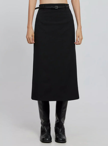elegant-midi-belted-skirt-io530 / Black