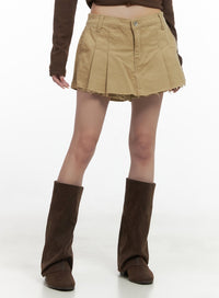 distressed-hem-pleated-mini-skirt-cs419 / Beige