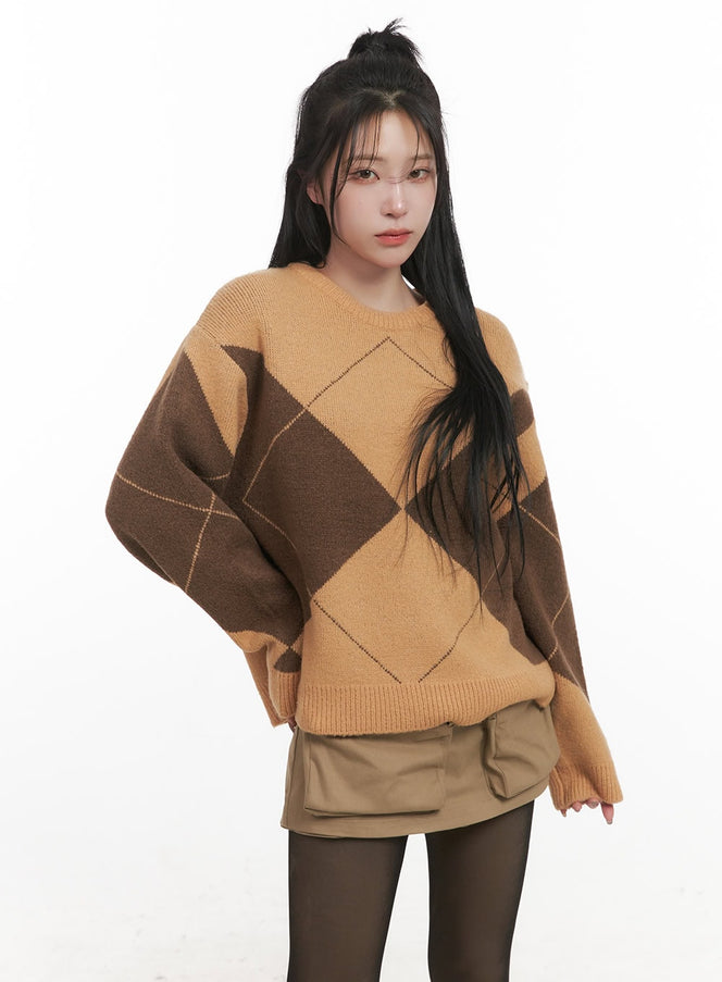 argyle-cozy-knit-sweater-cj516 / Beige