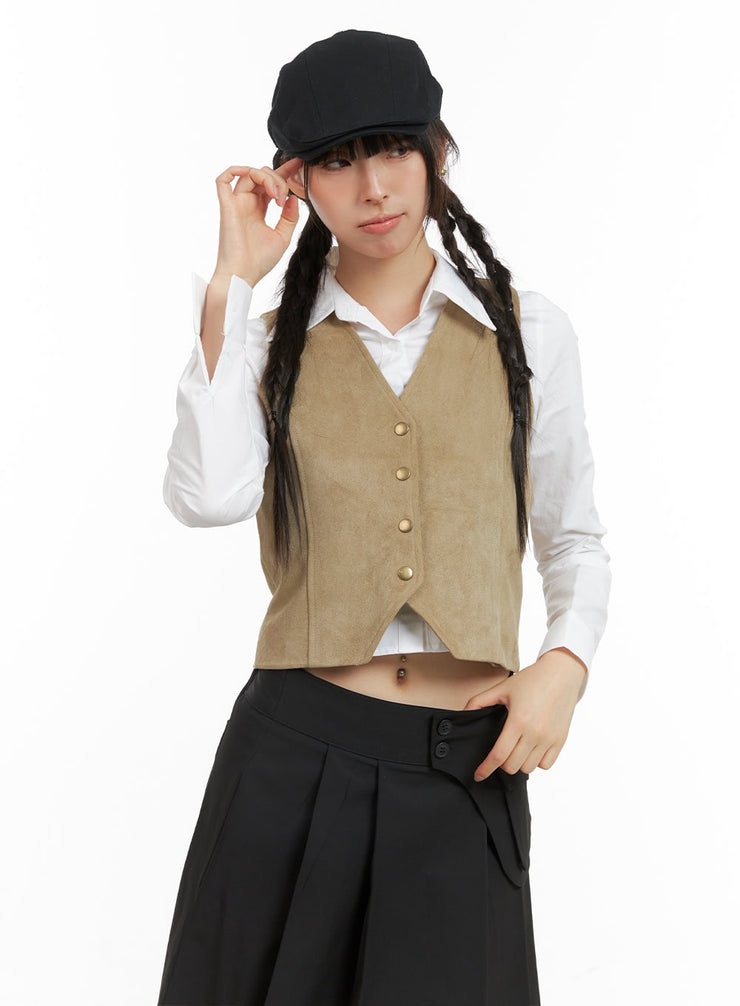 button-suede-vest-cg419 / Beige