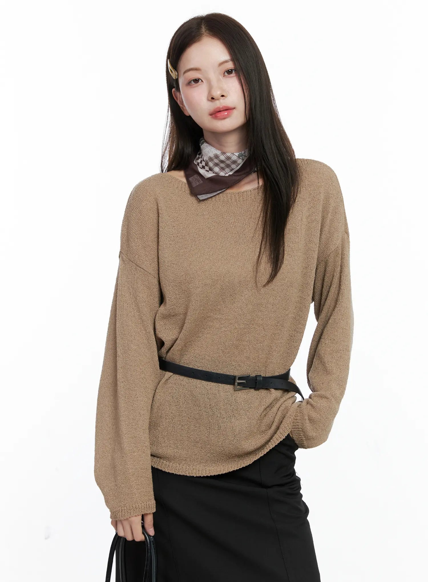 oversized-boatneck-knit-sweater-co506 / Beige