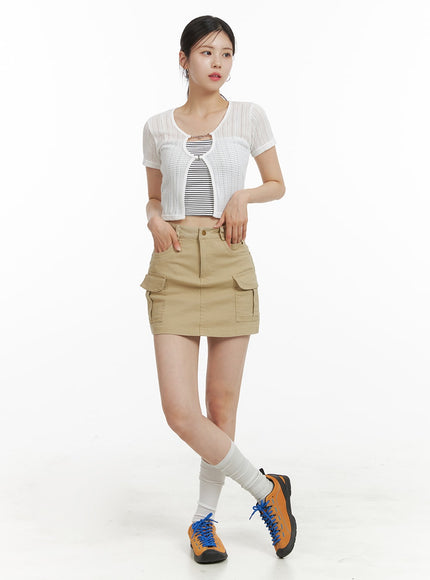 slim-cargo-mini-skirt-oa423 / Beige