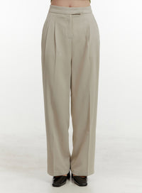 solid-wide-fit-trousers-oy409 / Beige