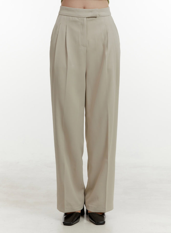 solid-wide-fit-trousers-oy409 / Beige