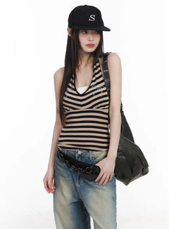 bow-embellished-stripe-padded-halter-top-cm524 / Beige