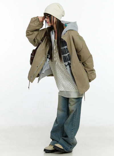 oversized-utility-zip-up-jacket-cf510 / Beige