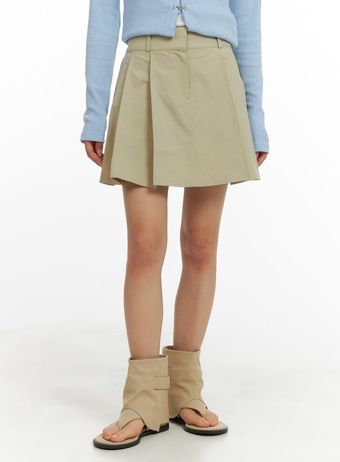 pleated-cotton-mini-skirt-cm427 / Beige