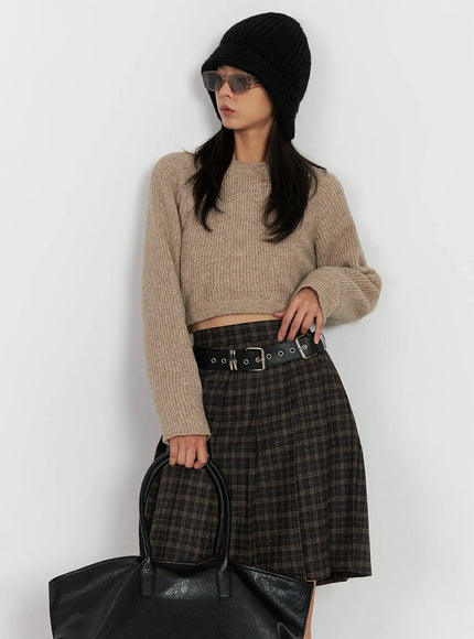 cropped-crewneck-knit-top-ij502 / Beige