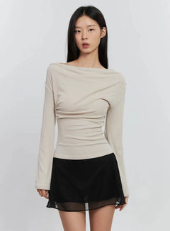 asymmetric-long-sleeve-top-is516 / Beige
