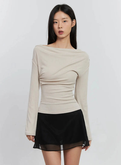 asymmetric-long-sleeve-top-is516 / Beige