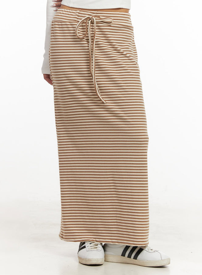 striped-adjustable-maxi-skirt-cj508 / Beige