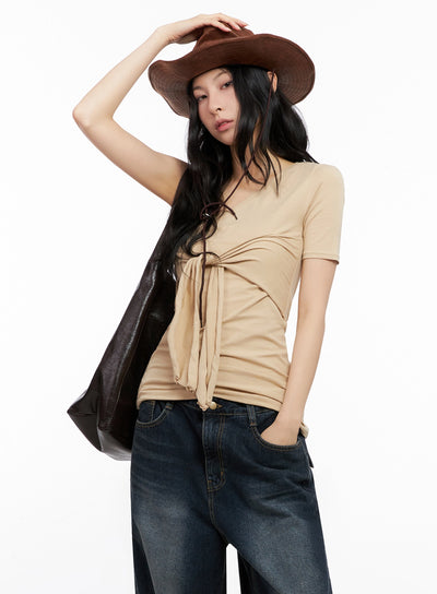 front-tie-asymmetric-top-ig508 / Beige