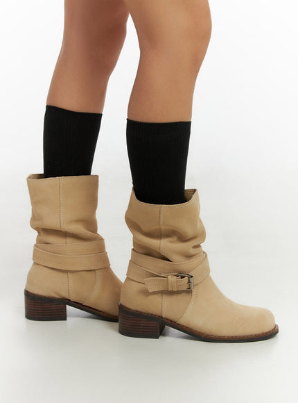 suede-buckle-strap-boots-is402 / Beige