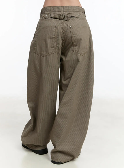 striped-wide-leg-cotton-trousers-cm511 / Beige