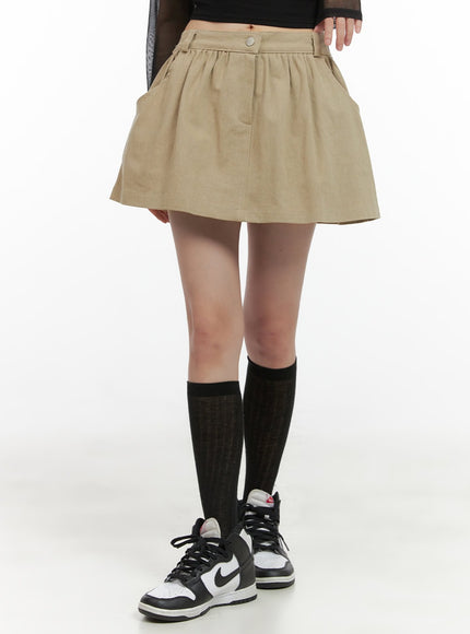 flare-cotton-mini-skirt-cg426 / Beige