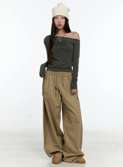 side-button-wide-leg-pants-cs517 / Beige