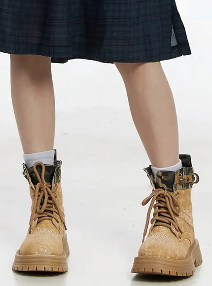 lace-up-platform-boots-f517 / Beige