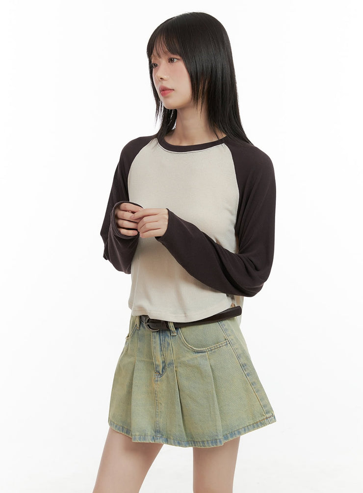 raglan-crop-long-sleeve-top-cg426 / Beige