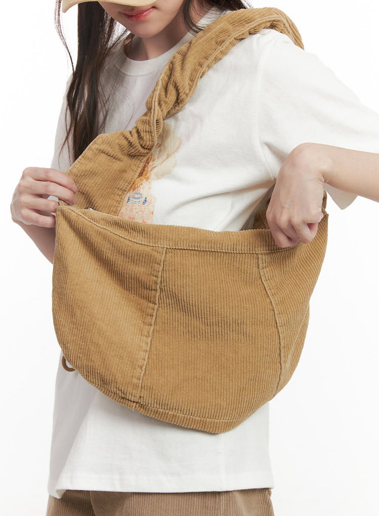 corduroy-hobo-shoulder-bag-ij510 / Beige