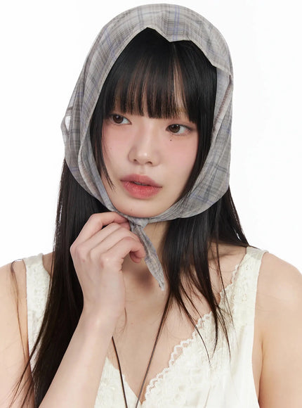 plaid-sheer-headscarf-im523 / Beige