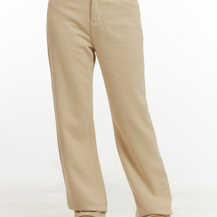 isolde-solid-cotton-straight-fit-pants-on429 / Beige