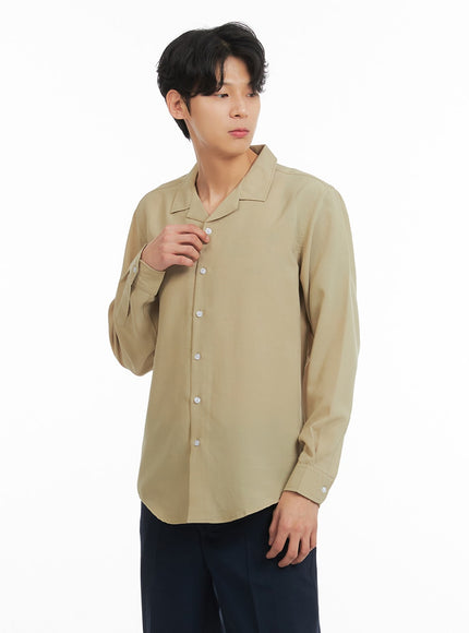 mens-open-collar-buttoned-shirt-ia401 / Beige